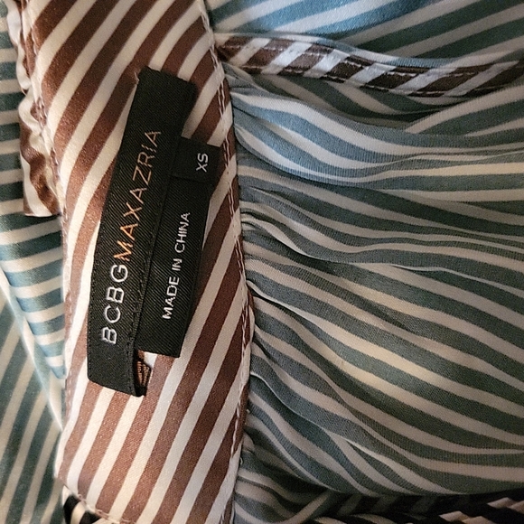 BCBG Max Azria Silk Halter Top Striped Green Brown White XS - Picture 6 of 7